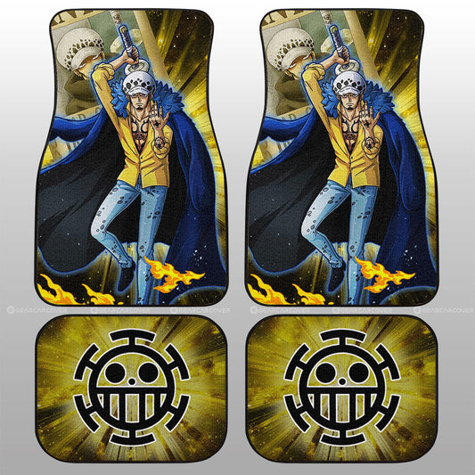 One Piece Car Mats One Piece Trafalgar Law And Wanted Poster Jolly Roger Symbol Car Floor Mats Blue Yellow