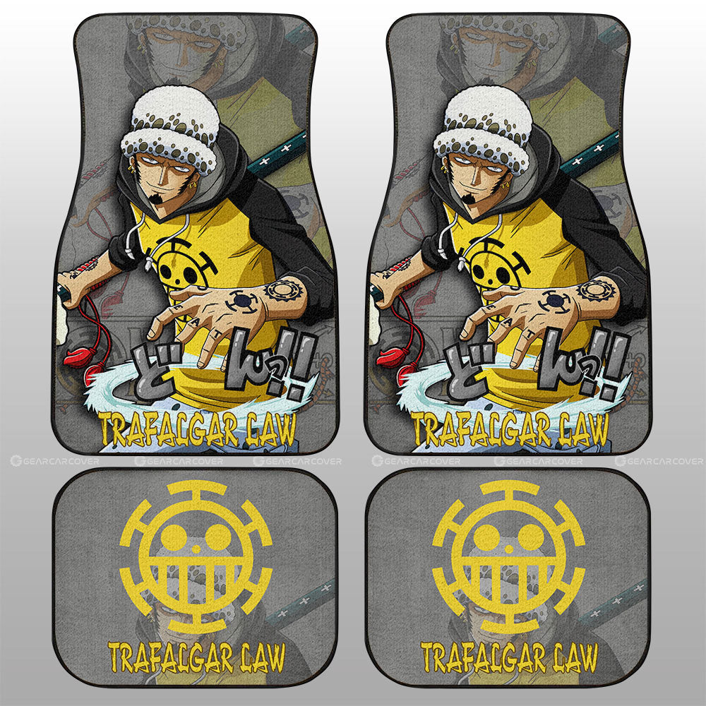 One Piece Car Mats One Piece Trafalgar Law Graphic Heart Pirate Symbol Car Floor Mats Gray Yellow