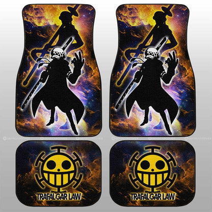 One Piece Car Mats Trafalgar Law Silhouette Jolly Roger Symbol Galaxy Car Floor Mats Yellow