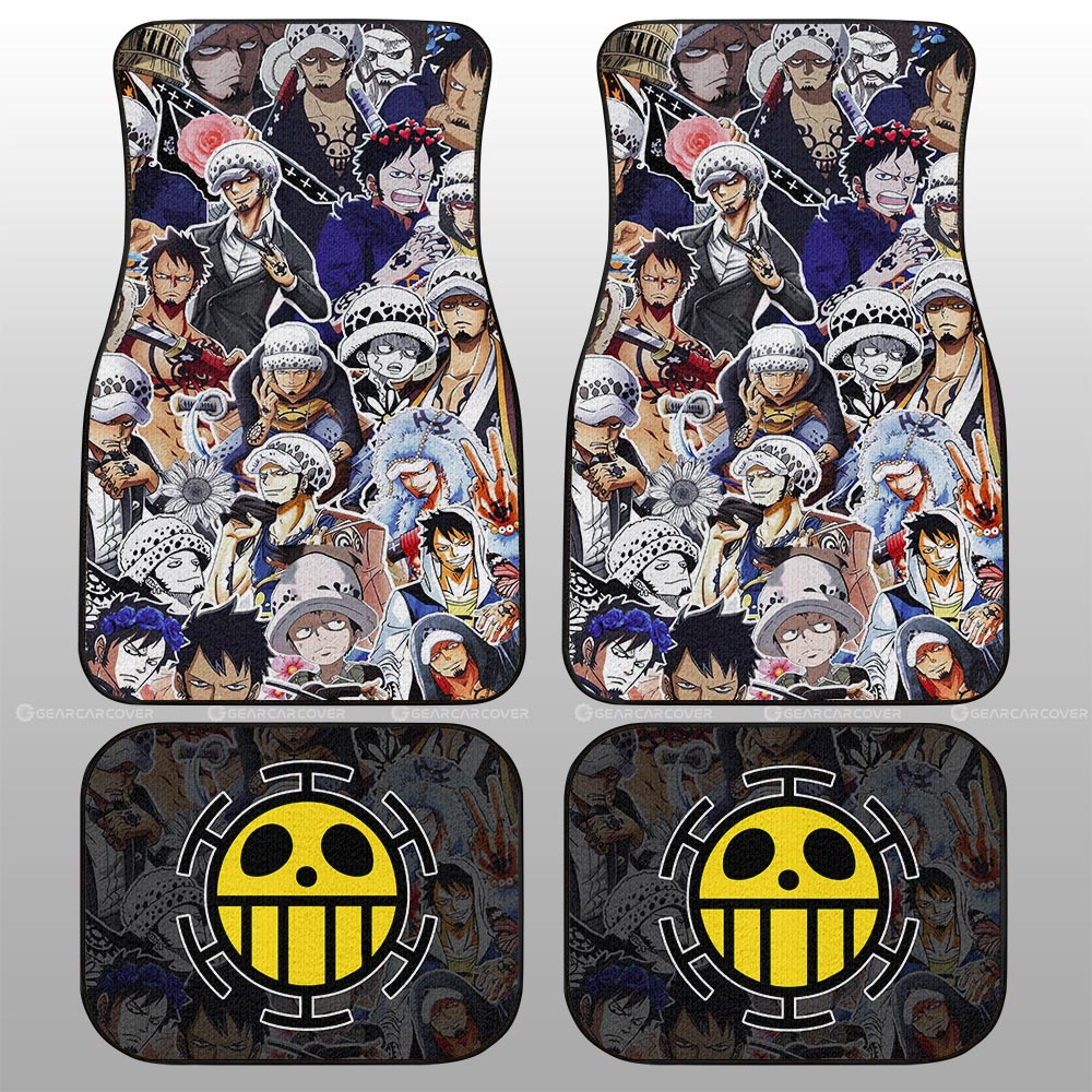 One Piece Car Mats Trafalgar Law Emotions Stickers Doodle Pattern Car Floor Mats Colorful