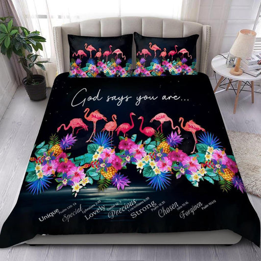 Flamingo Bedding Set Flamingo God Says You Are Unique Duvet Covers Black Unique Gift