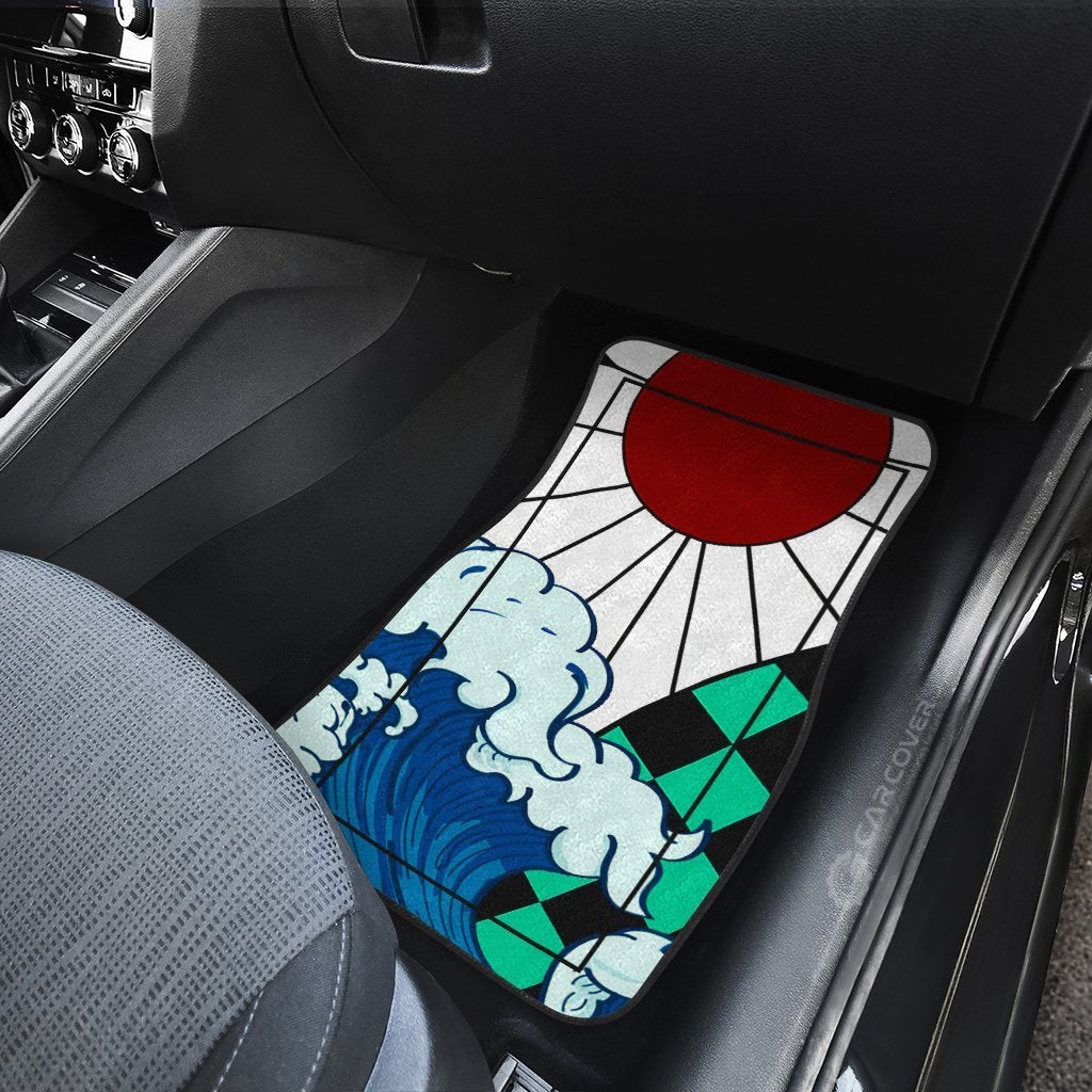 Demon Slayer Car Mats Tanjiro Hanafuda Car Mats Great Wave Demon Slayer Car Floor Mats