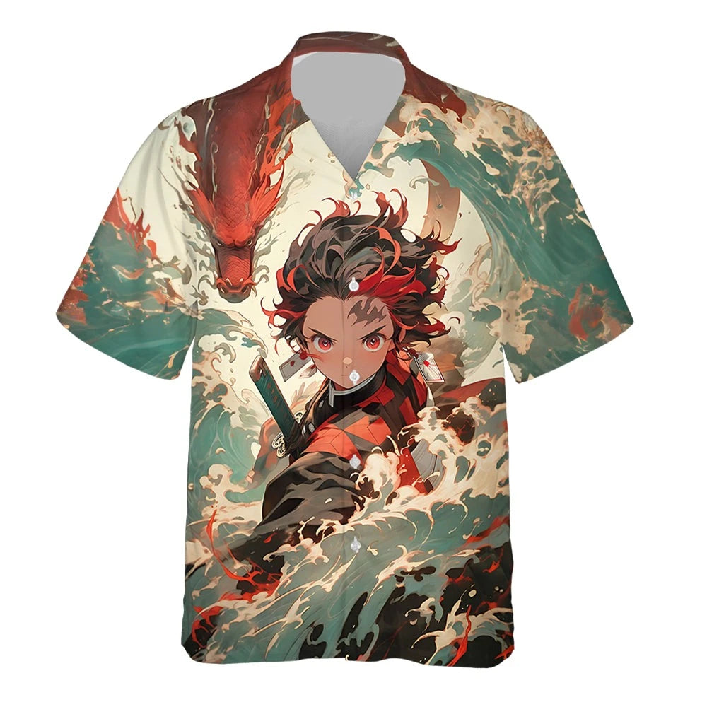 Demon Slayer Hawaii Shirt Tanjiro Kamado The Dance Of The Fire God Hawaiian Shirt Colorful Unisex