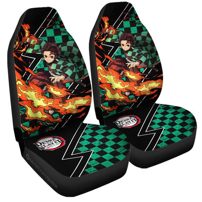 Demon Slayer Car Seat Covers Tanjiro Sun Breathing Clothes Pattern Seat Covers Black Green