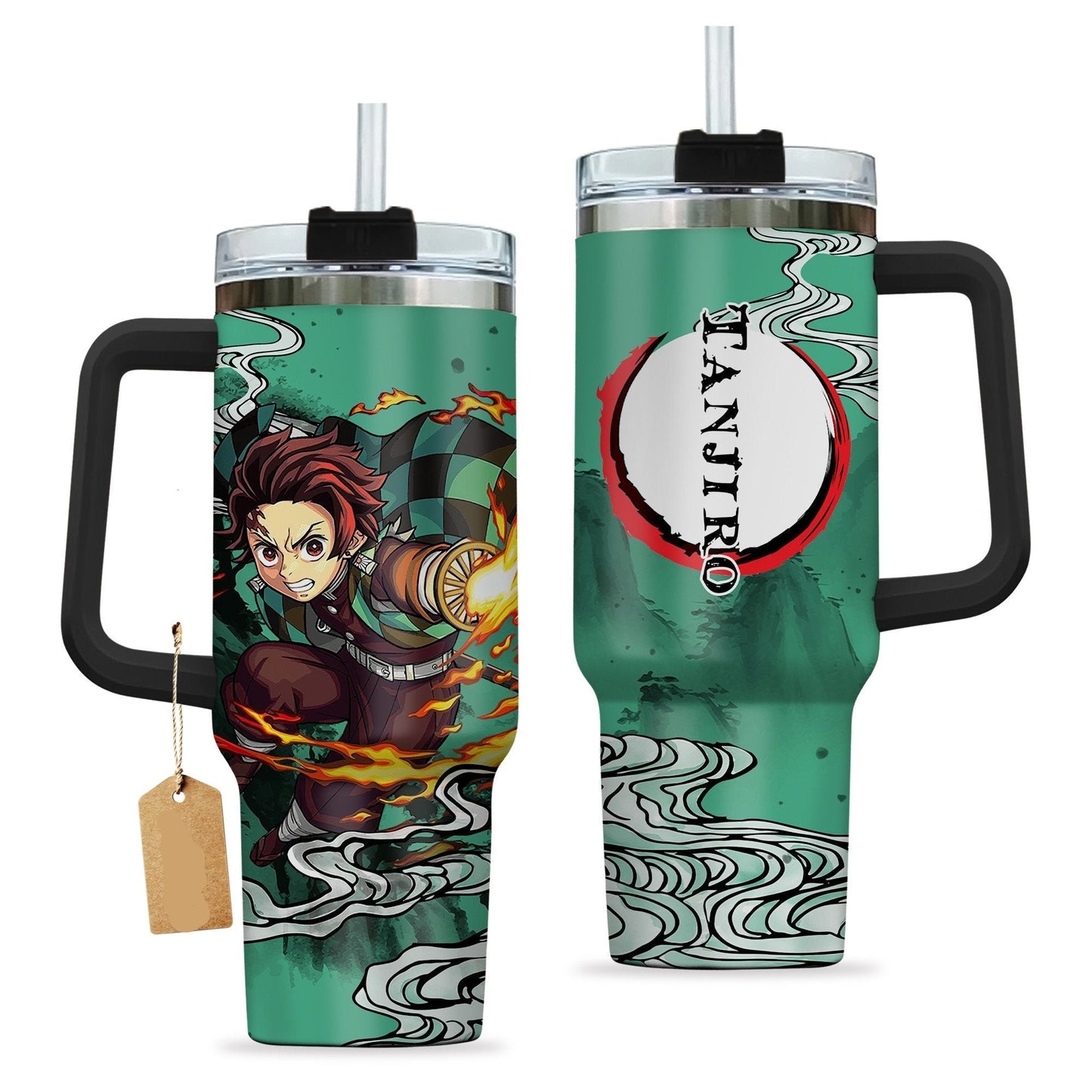 Demon Slayer 40 Oz Tumbler Tanjiro Kamado Sun Breathing Tumbler 40 Oz Green