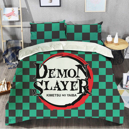 Demon Slayer Bedding Set Demon Slayer Tanjiro Kamado Clothes Color Duvet Covers Green Black Unique Gift