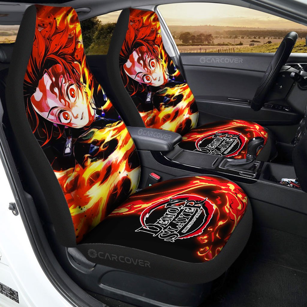 Demon Slayer Car Seat Covers Demon Slayer Tanjiro Sun Breathing Seat Covers Orange