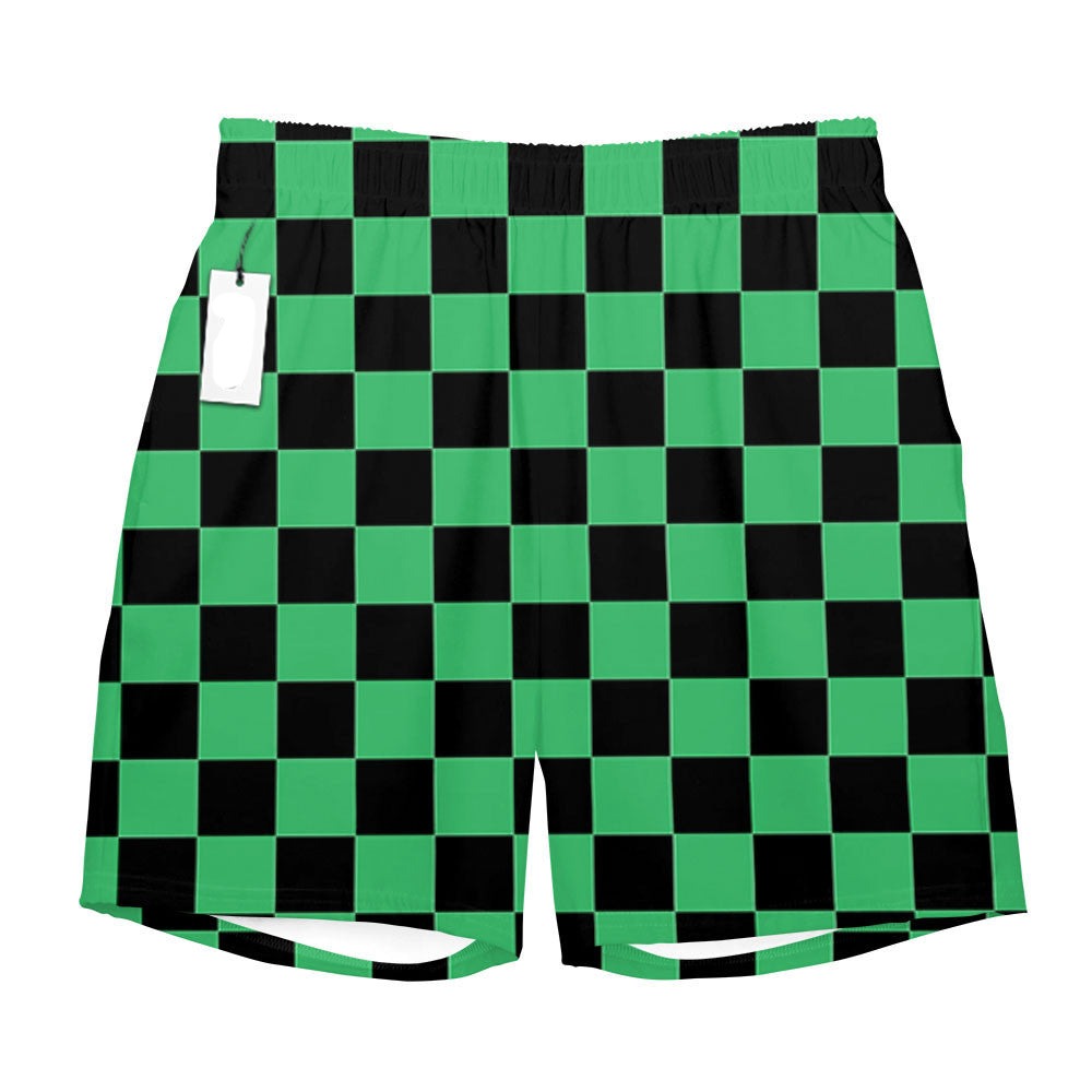 Demon Slayer Shorts Tanjiro Komado Pattern And Fire Breathing Beach Shorts Red Green