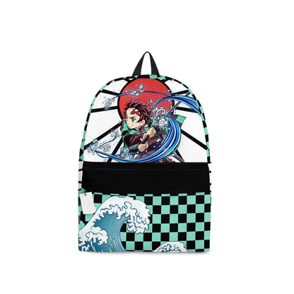 Demon Slayer Backpack Tanjiro Hanafuda Clothes Pattern Backpacks Green Black