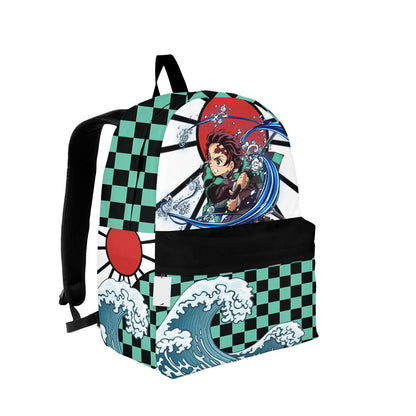 Demon Slayer Backpack Tanjiro Hanafuda Clothes Pattern Backpacks Green Black