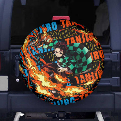 Demon Slayer Spare Tire Cover Kamado Tanjiro Water And Fire Breath Tire Covers Colorful