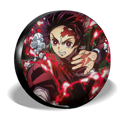 Demon Slayer Spare Tire Cover Kamado Tanjiro Fighting Pose Tire Covers Colorful