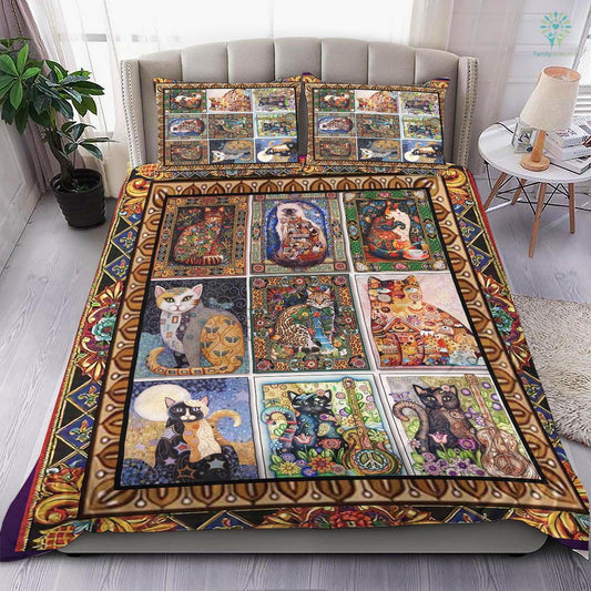 Cat Bedding Set Tapestry Cat And Flower Duvet Covers Colorful Unique Gift