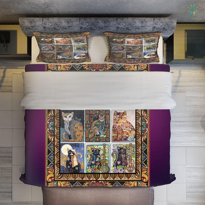 Cat Bedding Set Tapestry Cat And Flower Duvet Covers Colorful Unique Gift