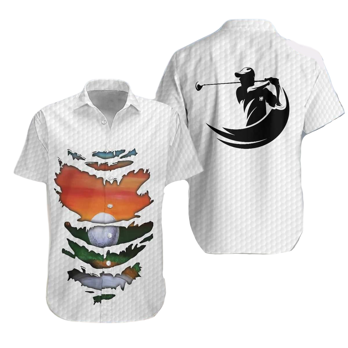 Golf Hawaii Shirt Tattered Golf Skin Pattern Hawaiian Shirt White Unisex