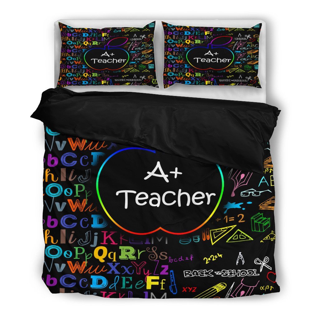 Teacher Bedding Set A Plus Teacher Syllables Pattern Duvet Covers Black Unique Gift