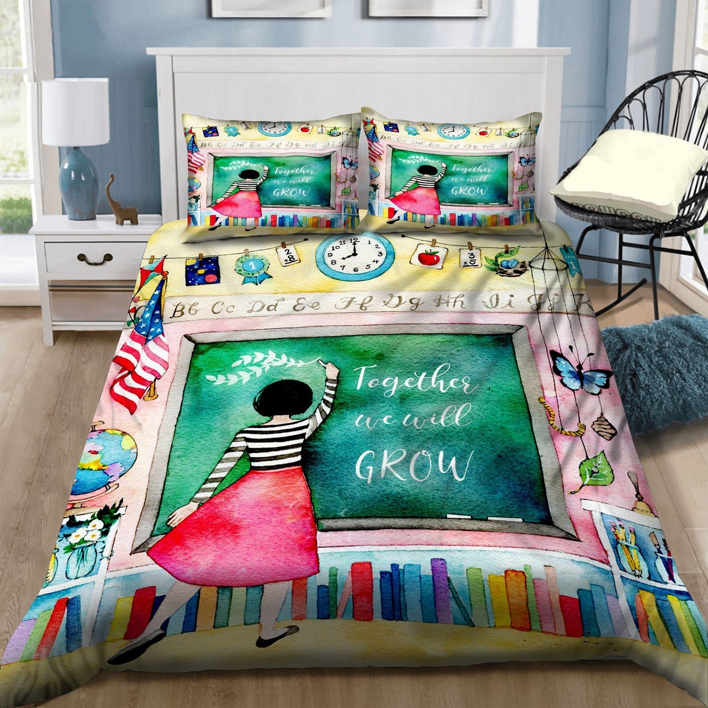 Teacher Bedding Set Teacher Together We Will Grow Duvet Covers Colorful Unique Gift