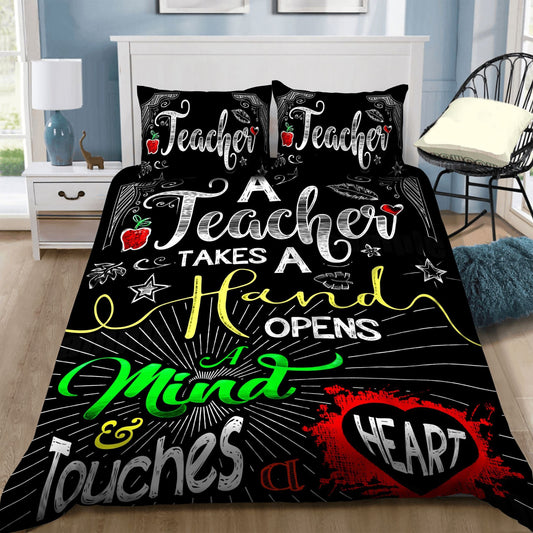 Teacher Bedding Set A Teacher Takes A Hand Touches A Heart Duvet Covers Black Unique Gift