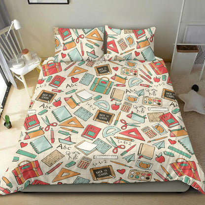 Teacher Bedding Set Teacher Shool Studying Items Pattern Duvet Covers Colorful Unique Gift