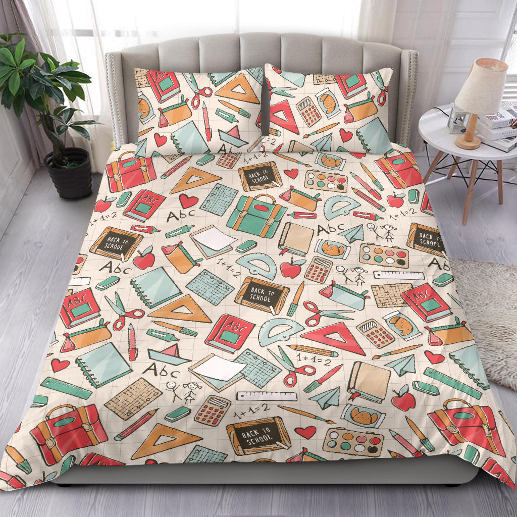 Teacher Bedding Set Teacher Shool Studying Items Pattern Duvet Covers Colorful Unique Gift