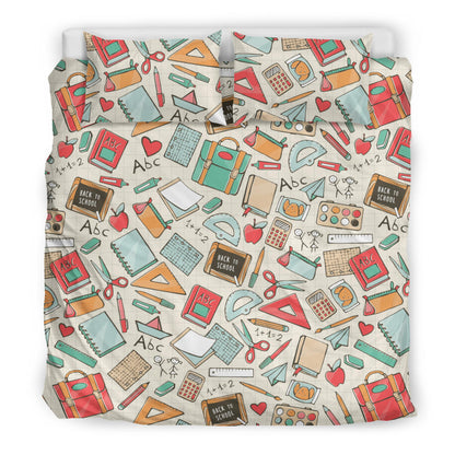 Teacher Bedding Set Teacher Shool Studying Items Pattern Duvet Covers Colorful Unique Gift