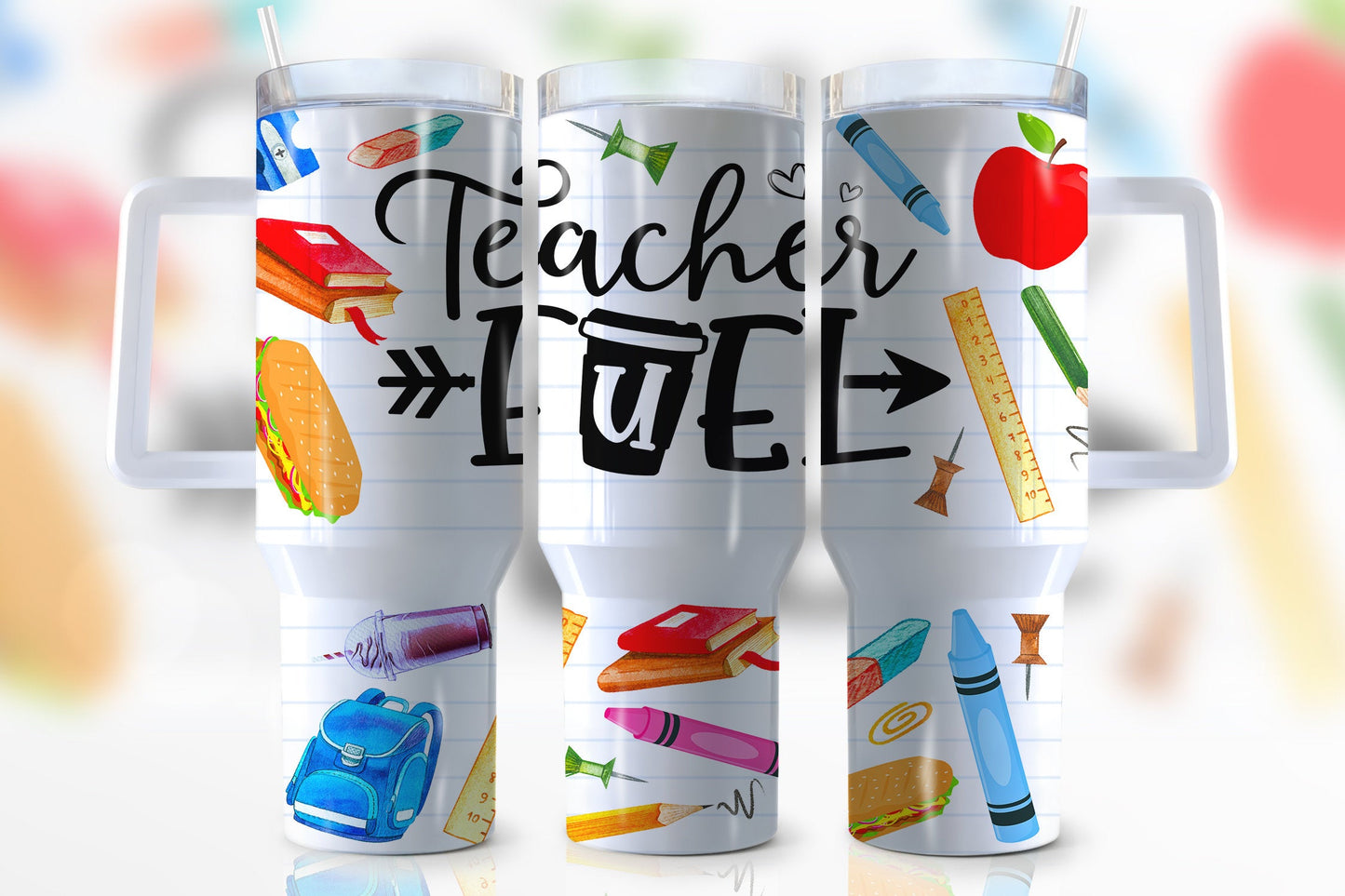 Teacher 40 Oz Tumbler Teacher Fuel School Items Pattern Tumbler 40 Oz White