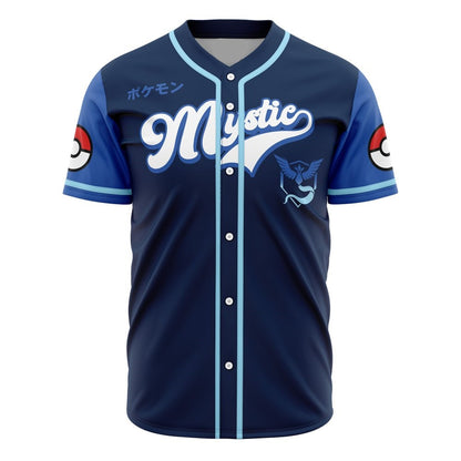 PKM Baseball Jersey Team Mystic PKM Pokeball Jersey Shirt Blue Unisex