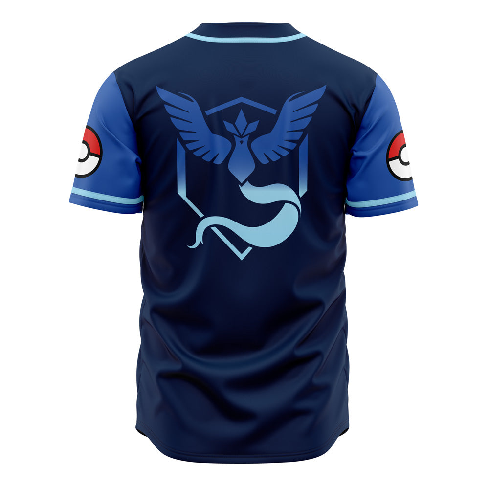 PKM Baseball Jersey Team Mystic PKM Pokeball Jersey Shirt Blue Unisex