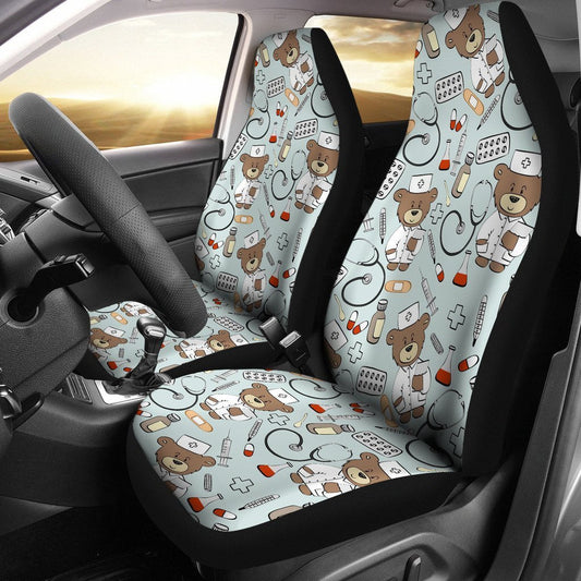 Nurse Car Seat Covers Teddy Bear Nurse Medical Items Pattern Seat Covers Colorful