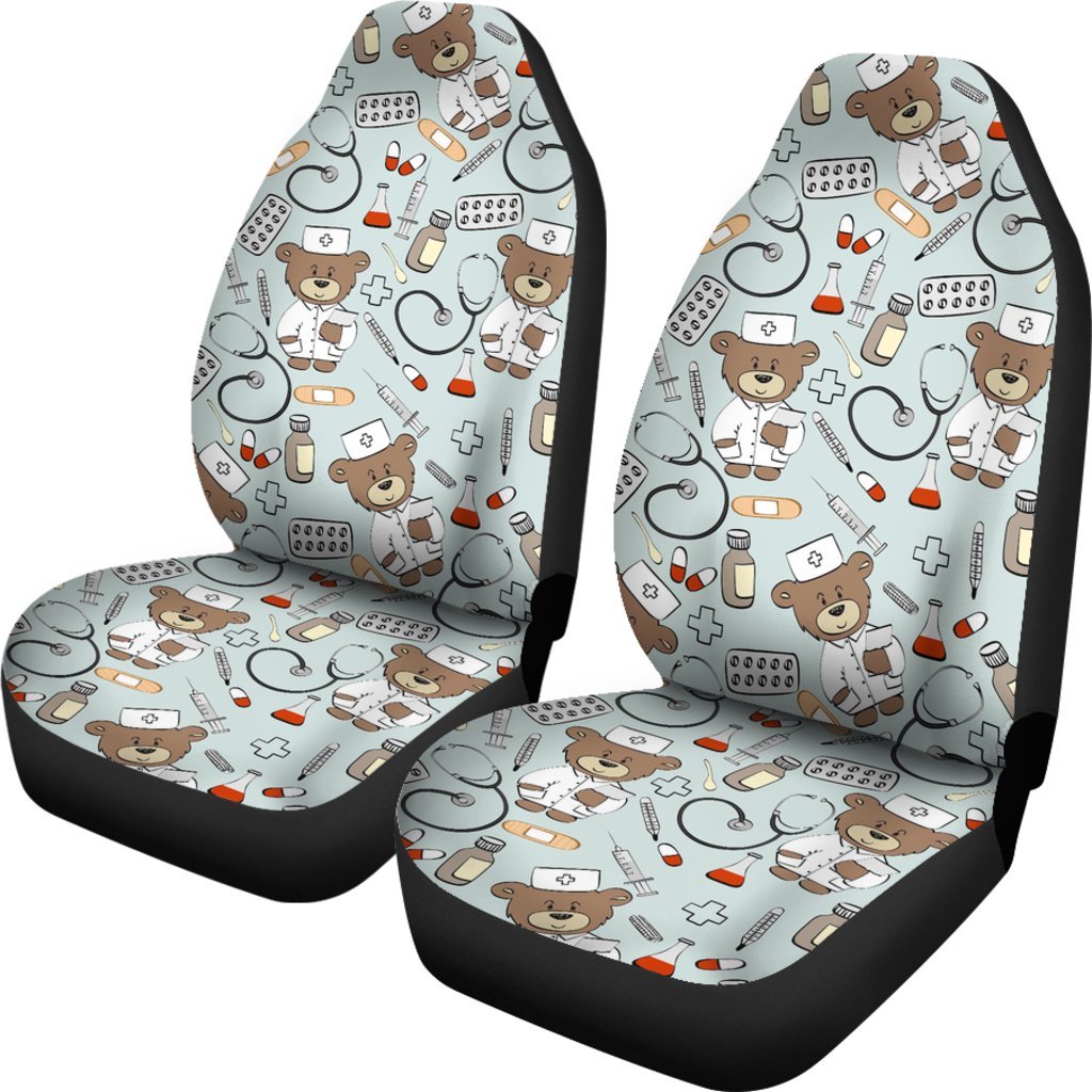 Nurse Car Seat Covers Teddy Bear Nurse Medical Items Pattern Seat Covers Colorful