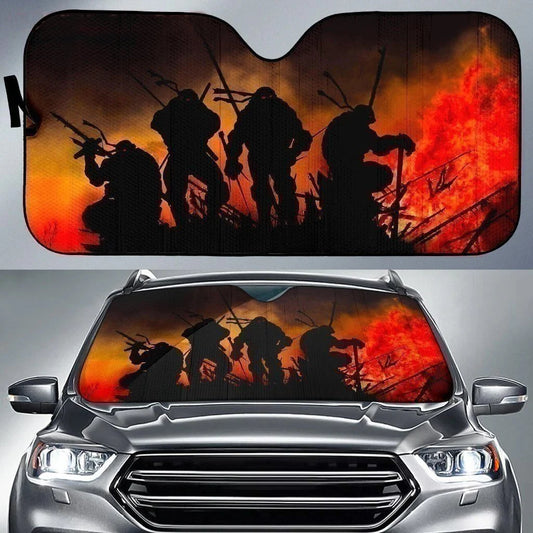 TMNT Car Sun Shade The Ninja Turtles Silhouette Winshield Sun Shade Black Red