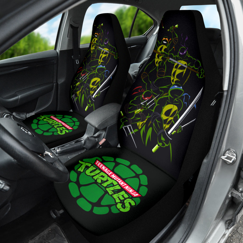 TMNT Car Seat Covers TMNT Silhouette Fighting Pose Seat Covers Black Green