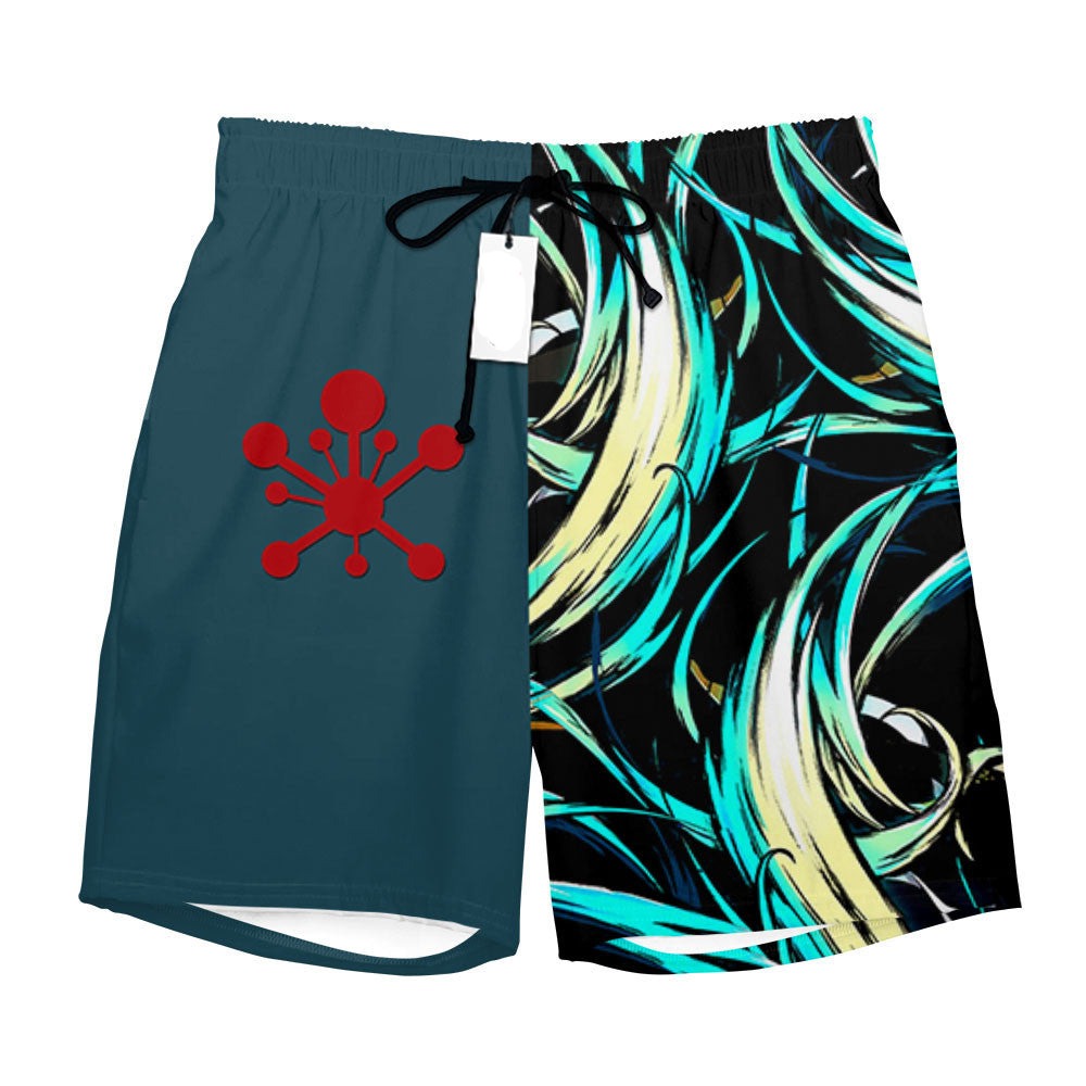 Demon Slayer Shorts Tengen Uzui Pattern And Sound Breathing Beach Shorts Green