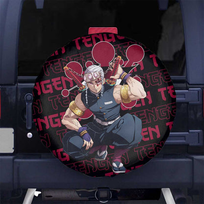 Demon Slayer Spare Tire Cover Demon Slayer Tengen Uzui Graphic Tire Covers Black Red