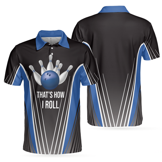 Bowling Polo Shirt That's How I Roll Bowling Boys Polo Shirts Black Blue