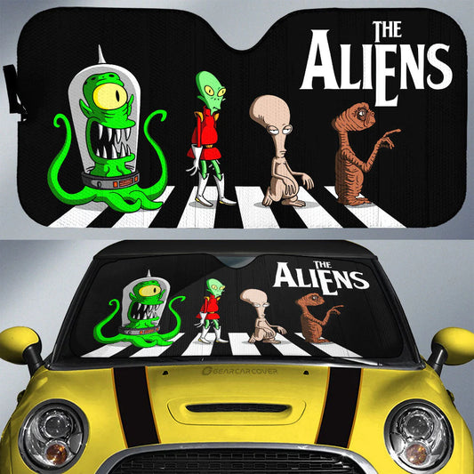 Alien Car Sun Shade The Aliens Crosswalk Graphic Winshield Sun Shade Black White