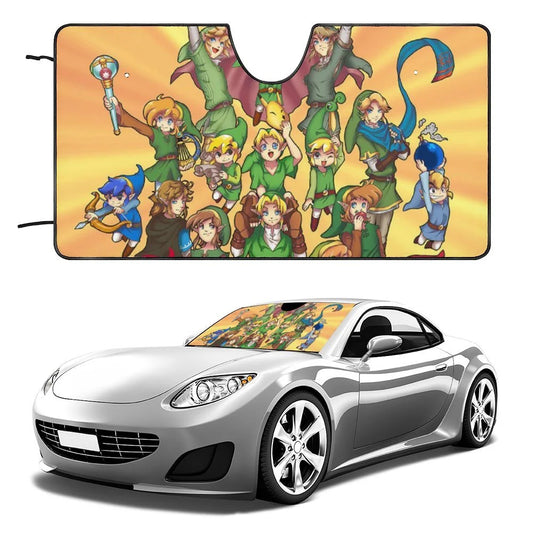 Legend Of Zelda Car Sun Shade All Versions Of Link Pattern Winshield Sun Shade Colorful