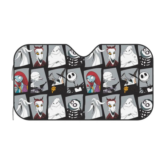 TNBC Car Sun Shade Nightmare Before Christmas Characters Winshield Sun Shade Black Gray