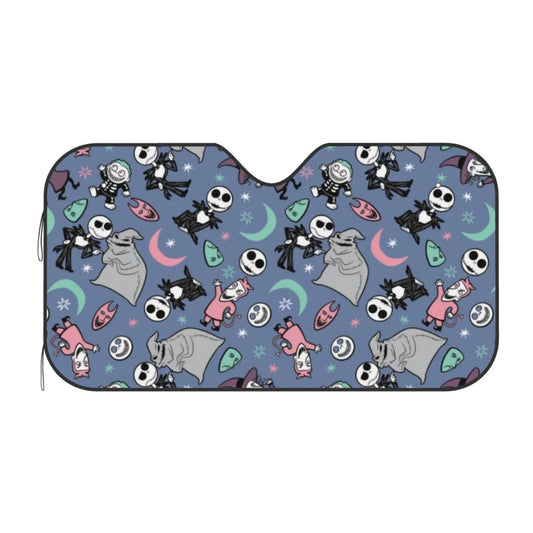 TNBC Car Sun Shade Jack Oogie Boogie Oogie's Boys Pattern Winshield Sun Shade Blue