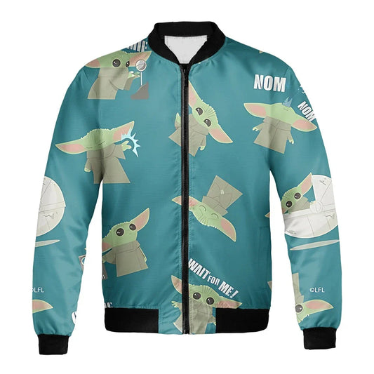 SW Bomber Jacket Grogu Nom Nom Wait For Me Pattern Bomber Blue Unisex