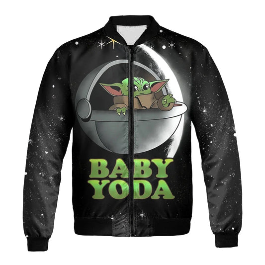 SW Bomber Jacket Baby Yoda In Hovering Pram Bomber Black Unisex