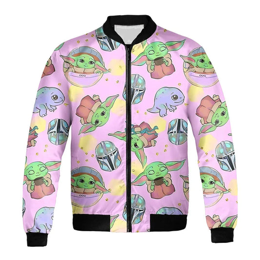 SW Bomber Jacket Mandalorian Grogu The Frog Pattern Bomber Pink Unisex