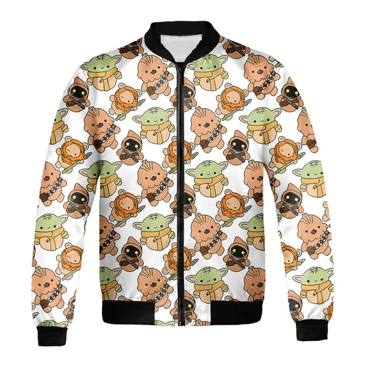 SW Bomber Jacket Baby Grogu Chewbacca Pattern Bomber Colorful Unisex