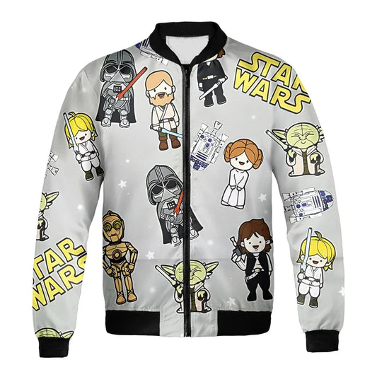 SW Bomber Jacket SW Chbi Characters Pattern Bomber Gray Unisex