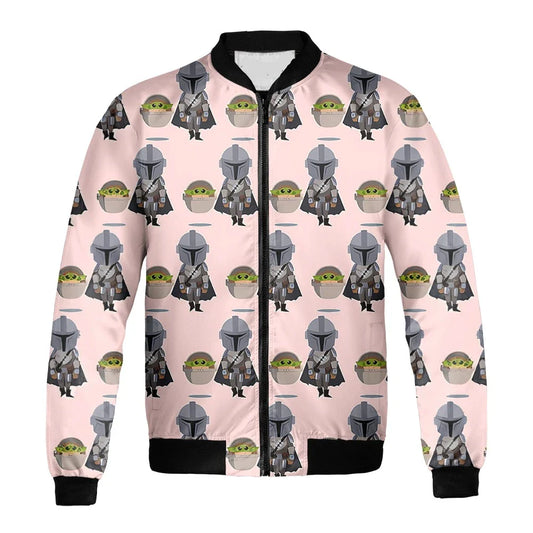 SW Bomber Jacket The Mandalorian And Baby Grogu Bomber Pink Unisex