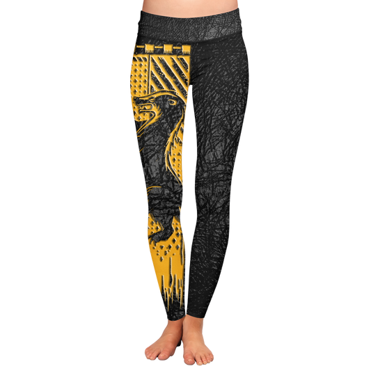 HP Leggings The Hufflepuff House Badger Symbol High Waisted Legging Black Yellow For Women