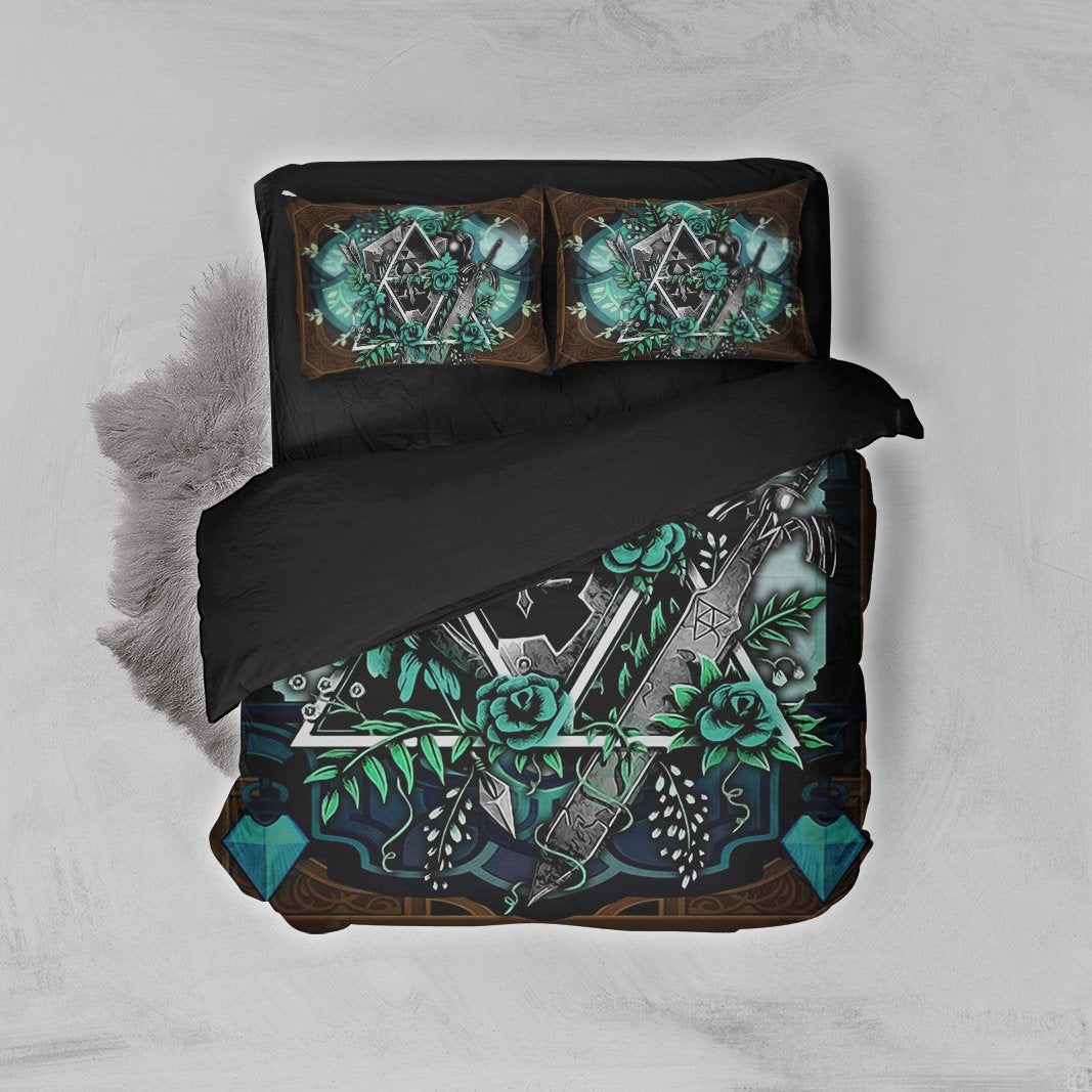 The Legend Of Zelda Bedding Set The Tri-force Symbol And Sword With Rose Duvet Covers Black Unique Gift