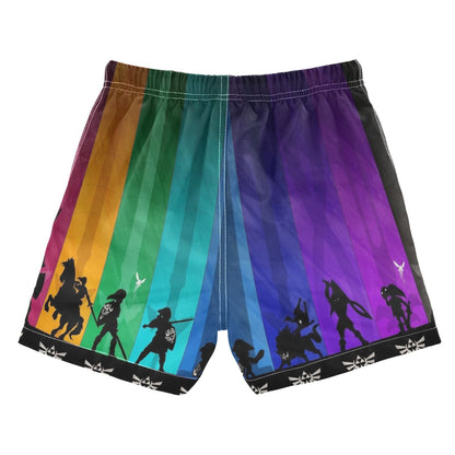 The Legend Of Zelda Shorts Link Poses Silhouette Royal Crest Pattern Beach Shorts Colorful