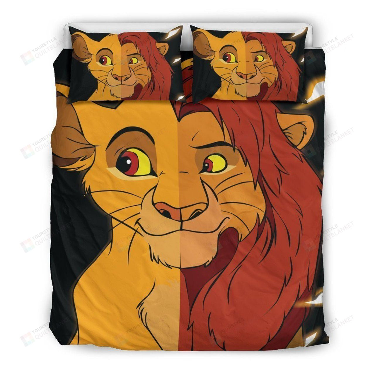 LK Bedding Set DN Baby Simba And Grown Up Graphic Duvet Covers Black Orange Unique Gift