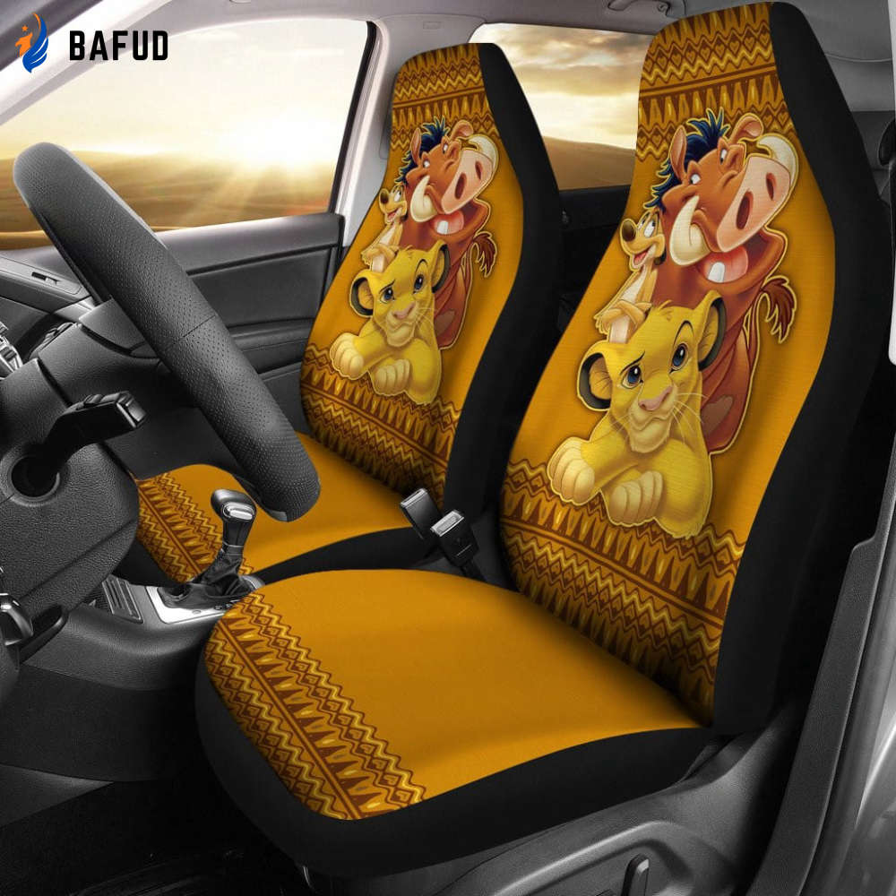 LK Car Seat Covers Simba Timon Pumba Tribal Pattern Seat Covers Brown